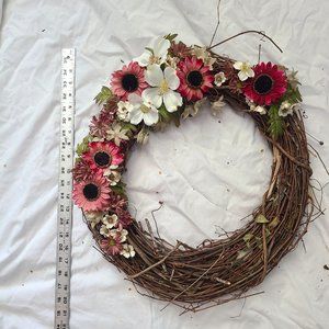20X15 Twig wreath pink white flowers